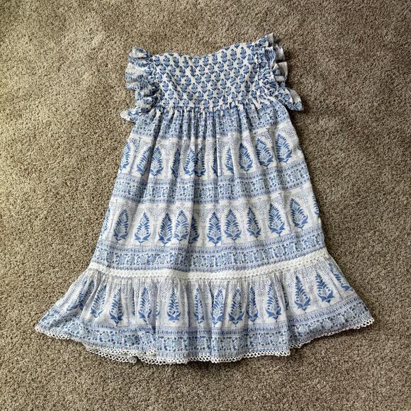 Bell by Alicia Bell Blue White Tunic Mini Dress Size Small Silk Cotton Blend - Picture 4 of 10
